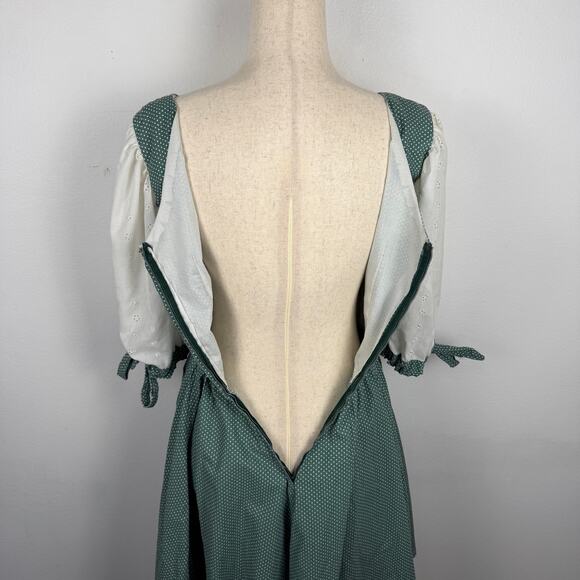 Vintage 1970s Handmade Squaredance Dress Polka Dot Green German Dirndl SMALL - Picture 3 of 16